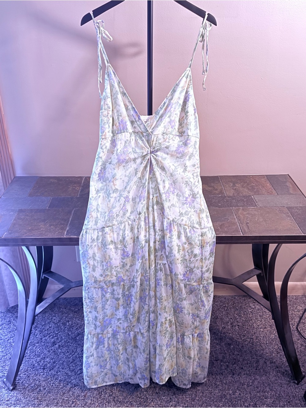 Abercrombie & Fitch Pastel Floral Tie-Shoulder V-Neck Maxi Dress
